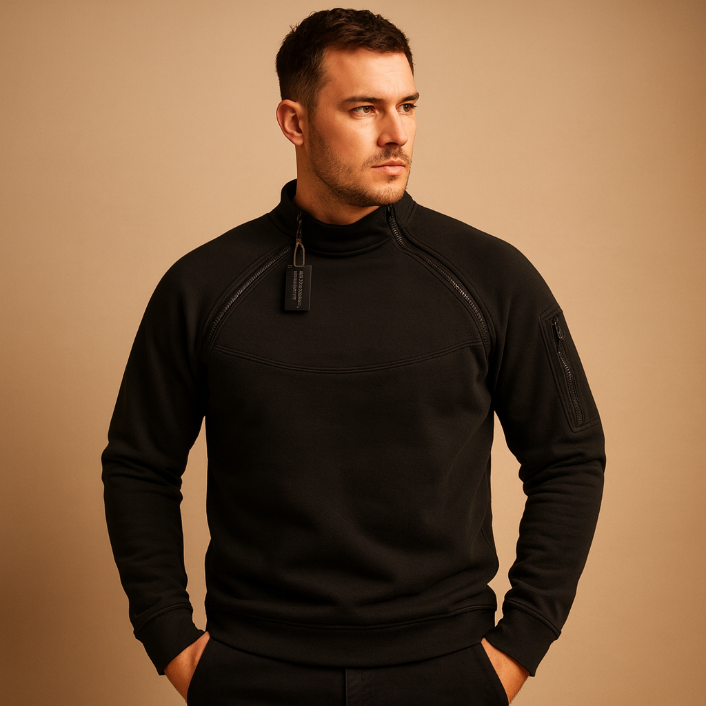 Men's Sleeve-Pocket High-Neck Layering Jumper - Black