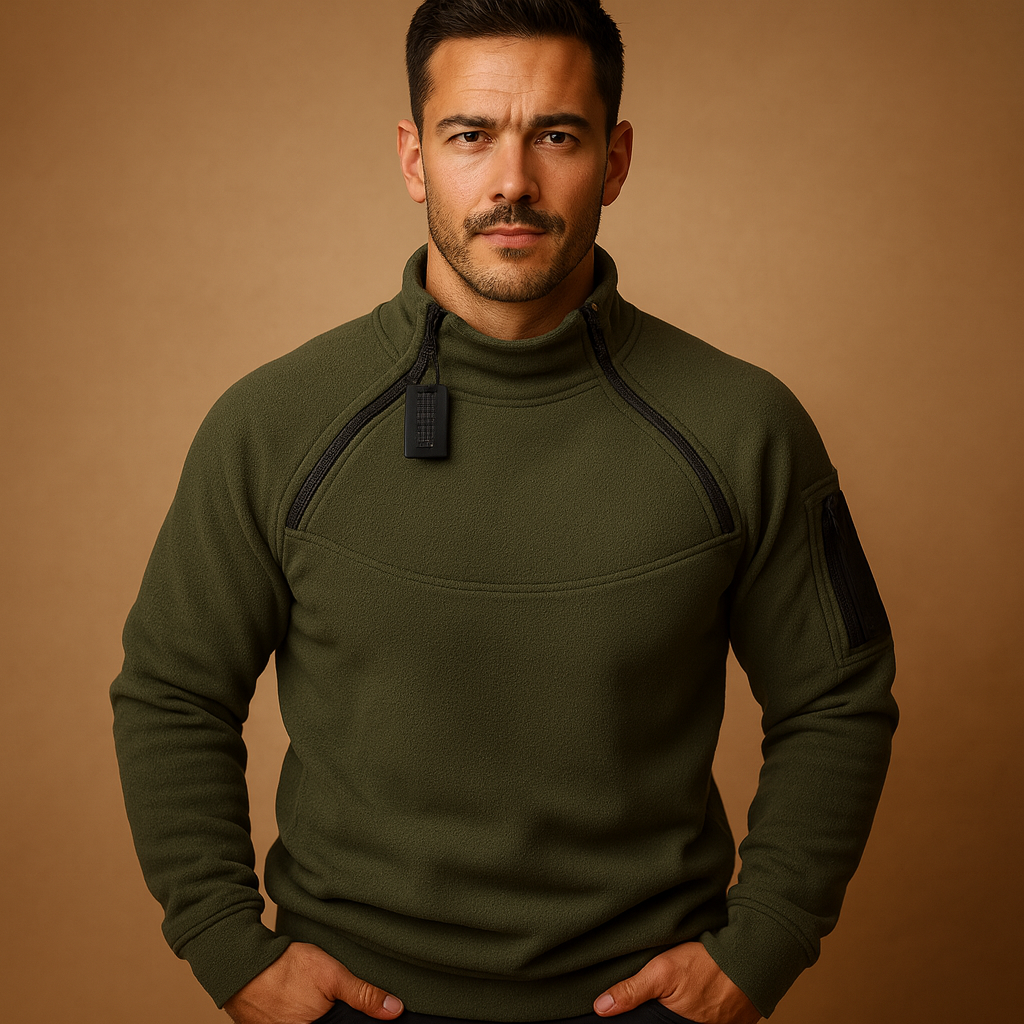 Men's Sleeve-Pocket High-Neck Layering Jumper - Dark Green