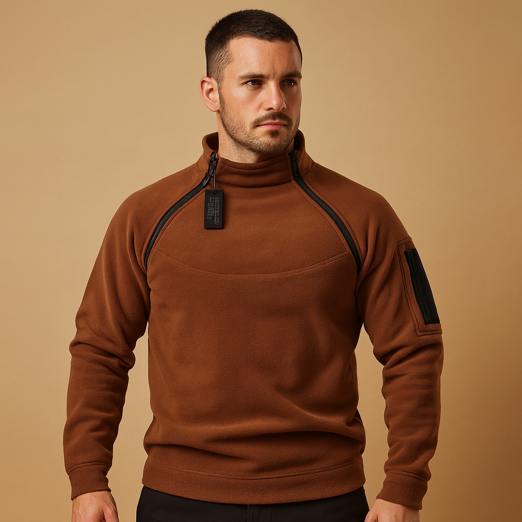 Men's Sleeve-Pocket High-Neck Layering Jumper - Brown