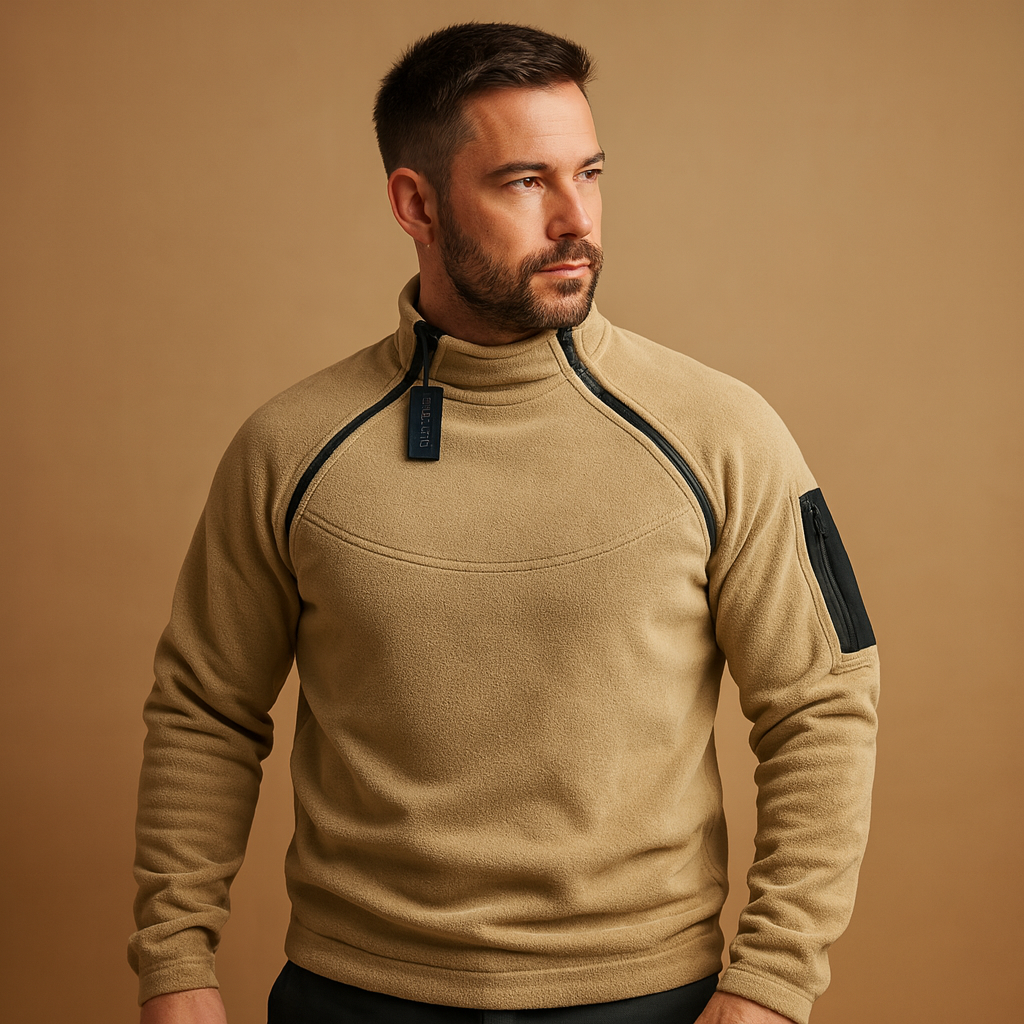 Men's Sleeve-Pocket High-Neck Layering Jumper - Khaki