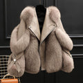 Women's Statement Leather-Look Zip Jacket with Faux Fur Shoulders - Light Brown