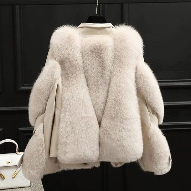 Women's Statement Leather-Look Zip Jacket with Faux Fur Shoulders