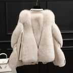 Women's Statement Leather-Look Zip Jacket with Faux Fur Shoulders