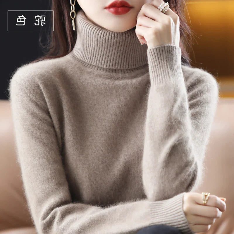 Women's Soft Rib-Knit High Neck Jumper for Everyday Layering - Camel