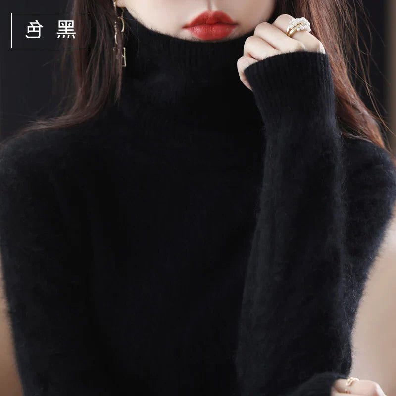Women's Soft Rib-Knit High Neck Jumper for Everyday Layering - Black