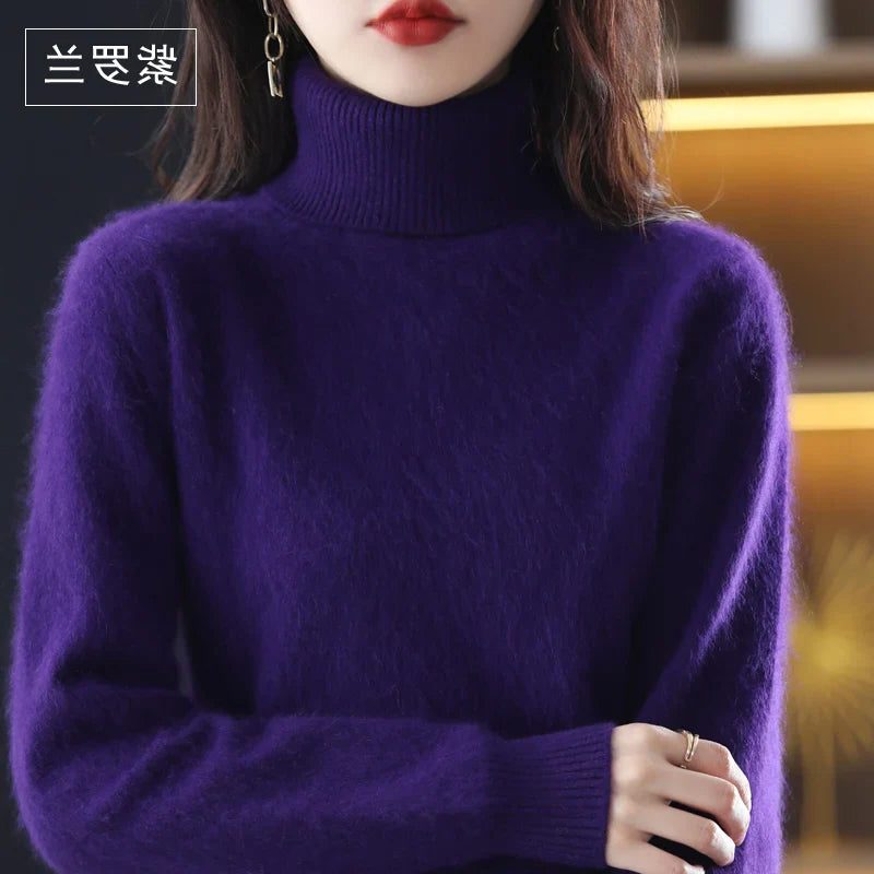 Women's Soft Rib-Knit High Neck Jumper for Everyday Layering - Purple