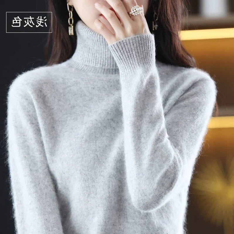 Women's Soft Rib-Knit High Neck Jumper for Everyday Layering - Grey