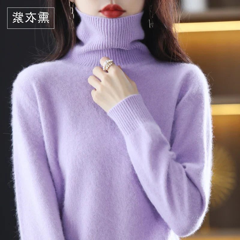Women's Soft Rib-Knit High Neck Jumper for Everyday Layering - Lavender