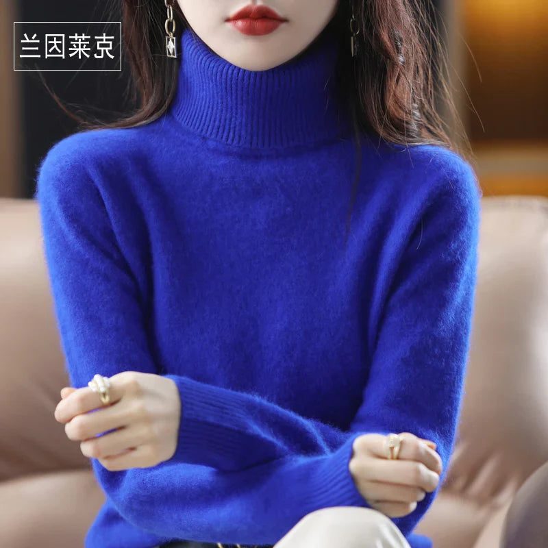 Women's Soft Rib-Knit High Neck Jumper for Everyday Layering - Royal Blue