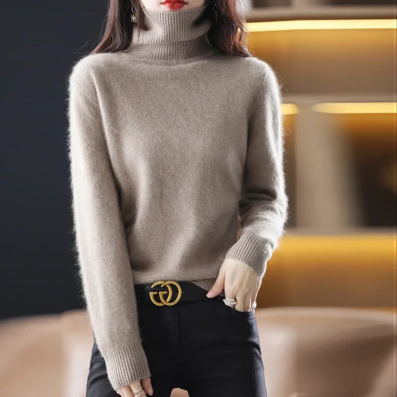Women's Soft Rib-Knit High Neck Jumper for Everyday Layering