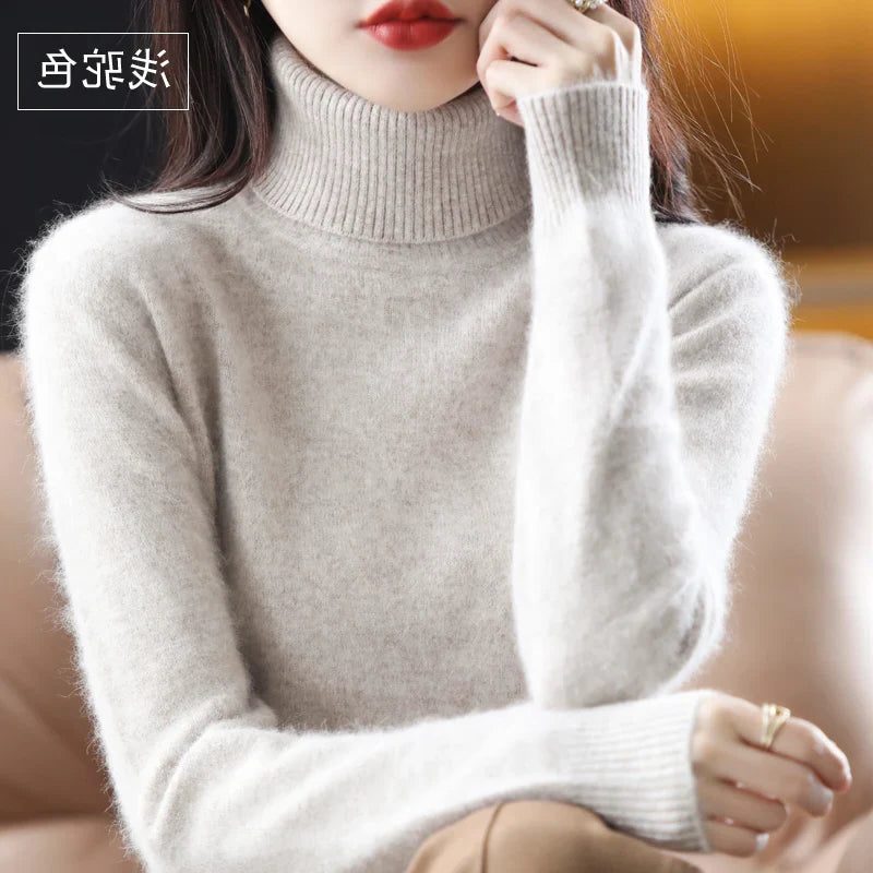 Women's Soft Rib-Knit High Neck Jumper for Everyday Layering - Khaki