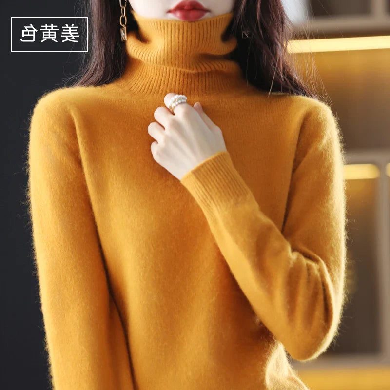Women's Soft Rib-Knit High Neck Jumper for Everyday Layering - Orange