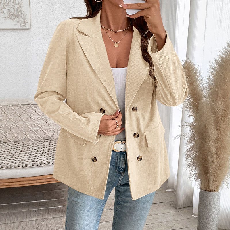 Women's Fine-Rib Corduroy Blazer in a Loose Oversized Cut - Apricot