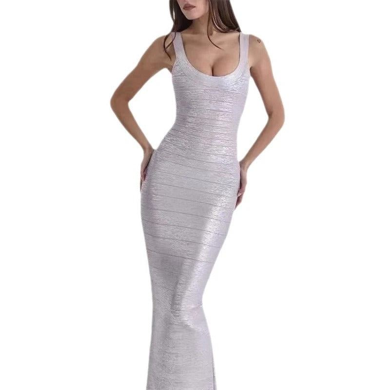 Women's Hourglass Stretch Bandage Gown for Galas and Receptions - Silver