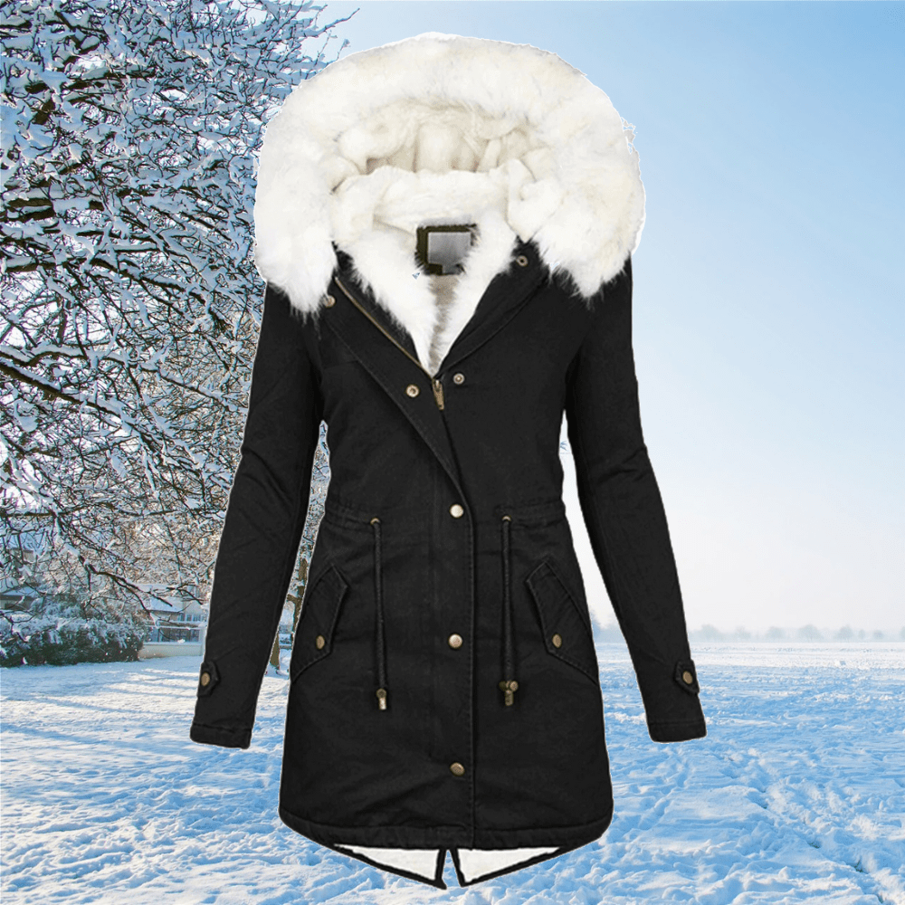 Women's Waterproof Hooded Parka with Adjustable Waist - Black