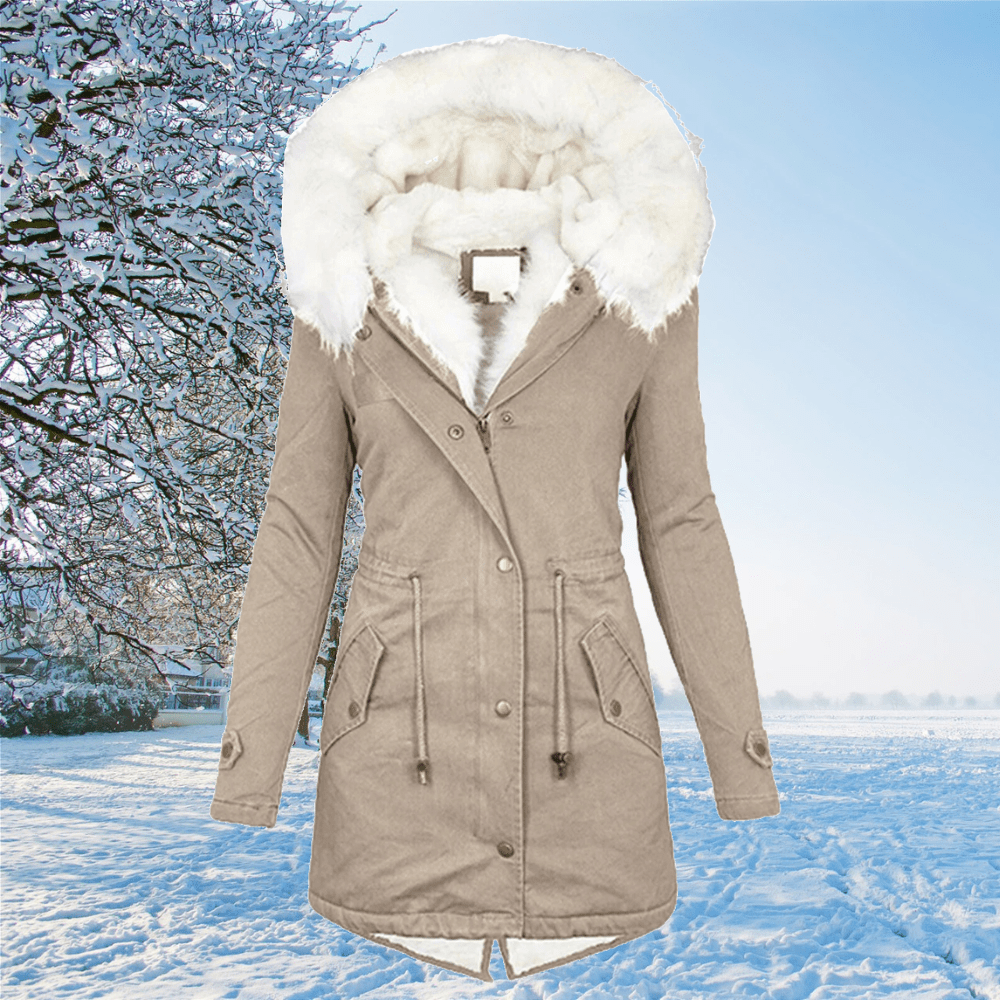 Women's Waterproof Hooded Parka with Adjustable Waist - Khaki