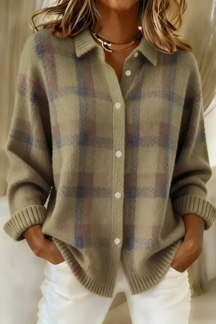 Women's Relaxed Longline Cardigan with Classic Button Front - Brown