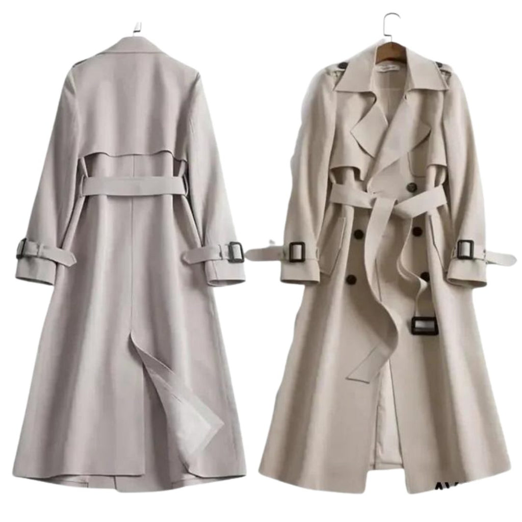 Women's Belted Double-Breasted Midi Trench with Relaxed Cut