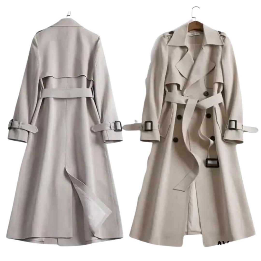 Women's Belted Double-Breasted Midi Trench with Relaxed Cut