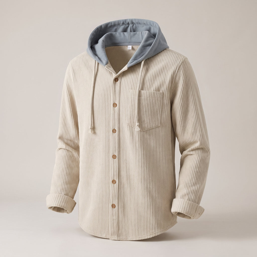 Men's Drawcord-Hood Corduroy Shacket for Easy Layering - Beige
