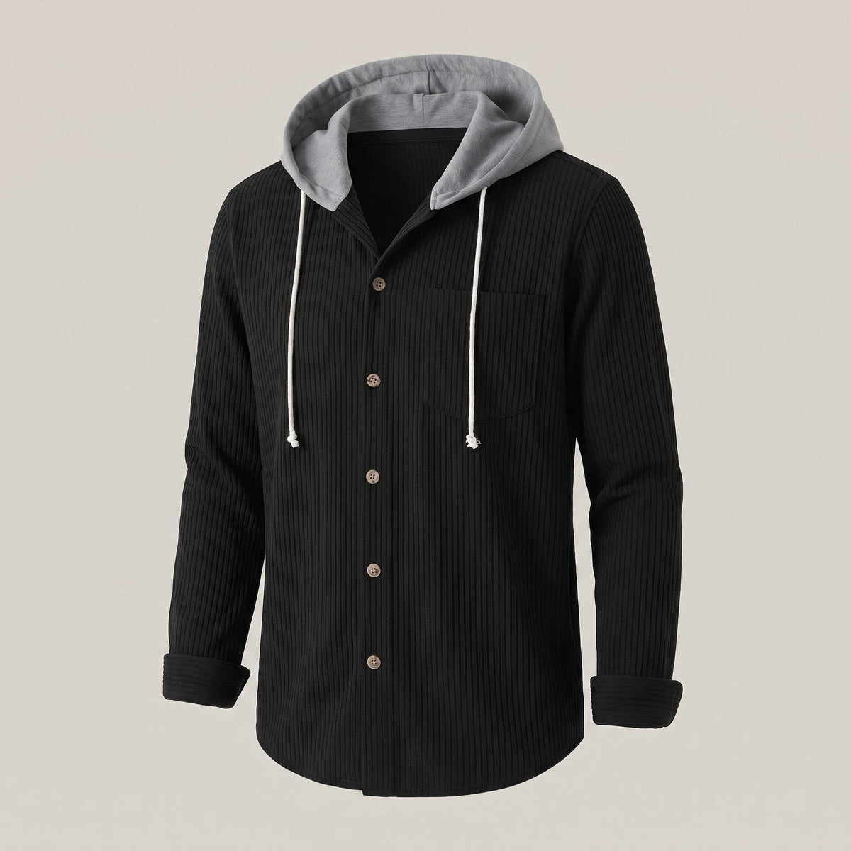 Men's Drawcord-Hood Corduroy Shacket for Easy Layering - Black