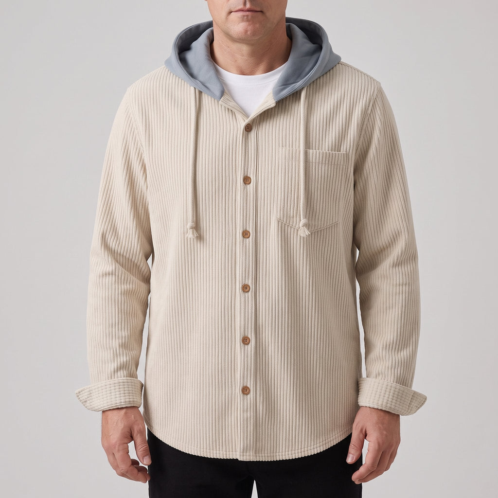 Men's Drawcord-Hood Corduroy Shacket for Easy Layering