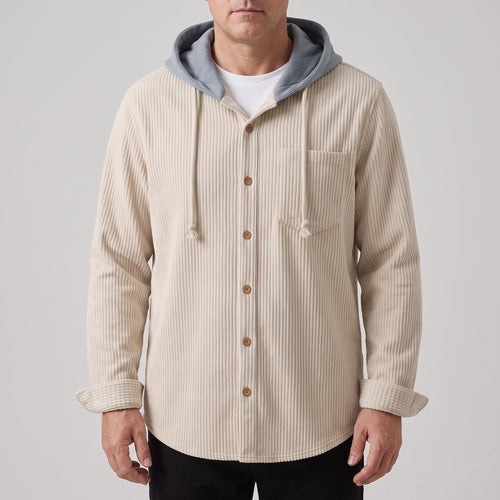 Men's Drawcord-Hood Corduroy Shacket for Easy Layering
