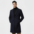 Men's Streamlined Knee-Length Coat with Light Inner Lining - Dark Blue