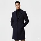 Men's Streamlined Knee-Length Coat with Light Inner Lining - Dark Blue