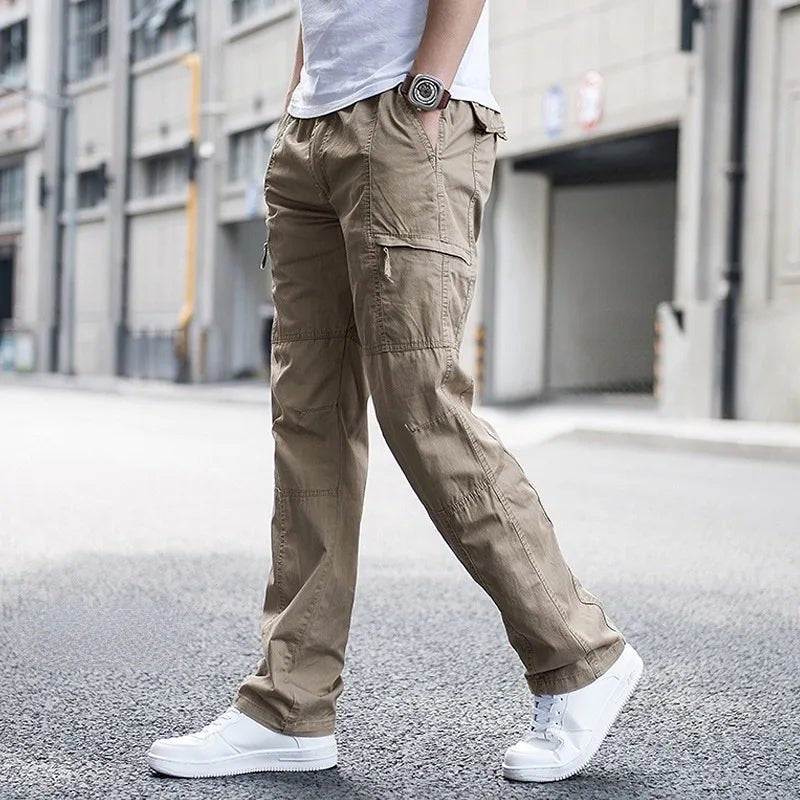 Men's Four-Way Stretch Travel Trousers with Cargo Pockets - Khaki