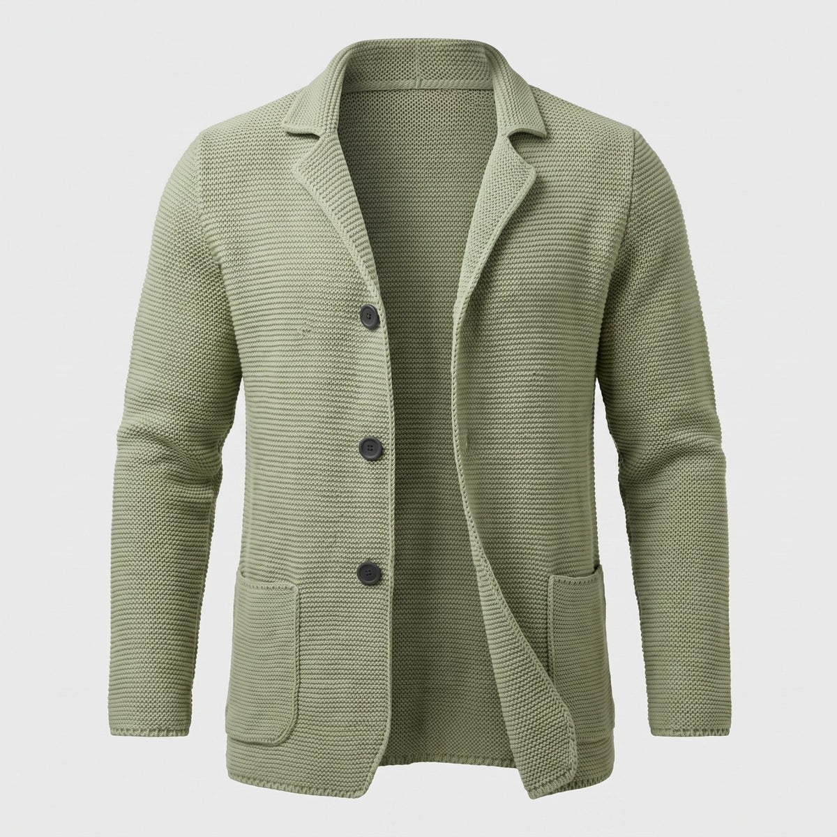 Men's Slim Textured Knit Button Cardigan for Work and Weekend - Green