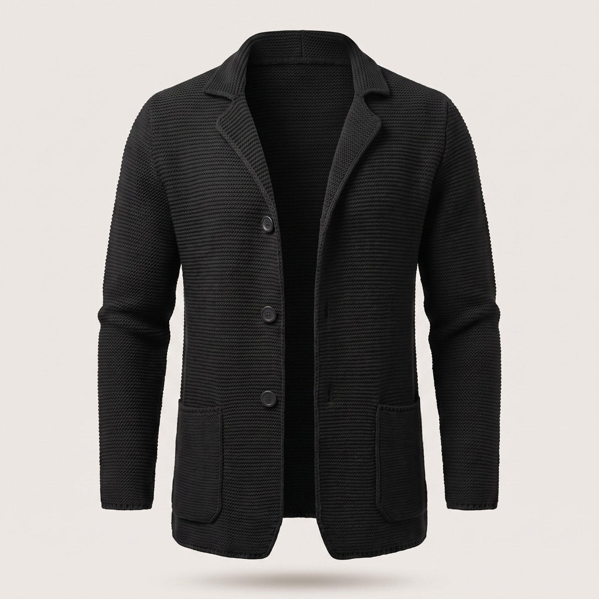 Men's Slim Textured Knit Button Cardigan for Work and Weekend - Black