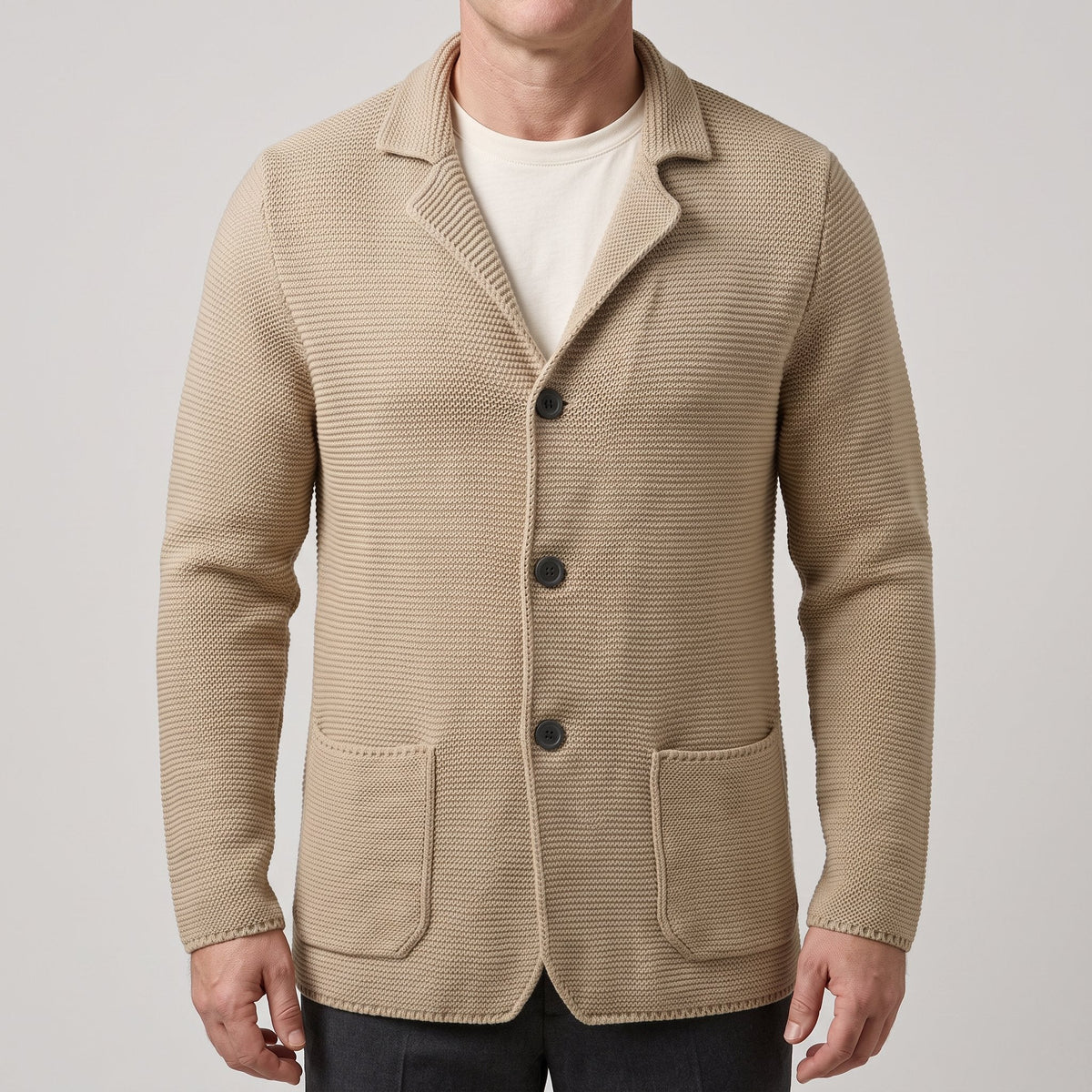 Men's Slim Textured Knit Button Cardigan for Work and Weekend