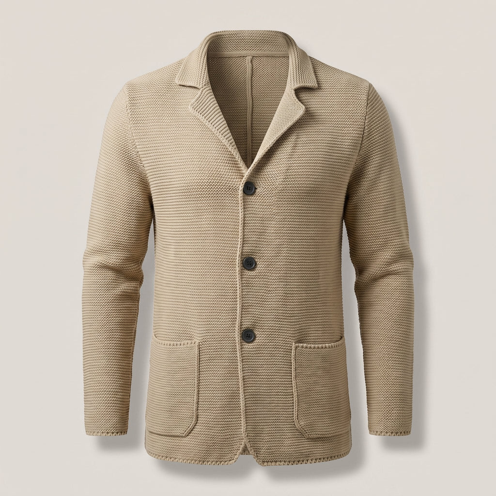 Men's Slim Textured Knit Button Cardigan for Work and Weekend - Beige