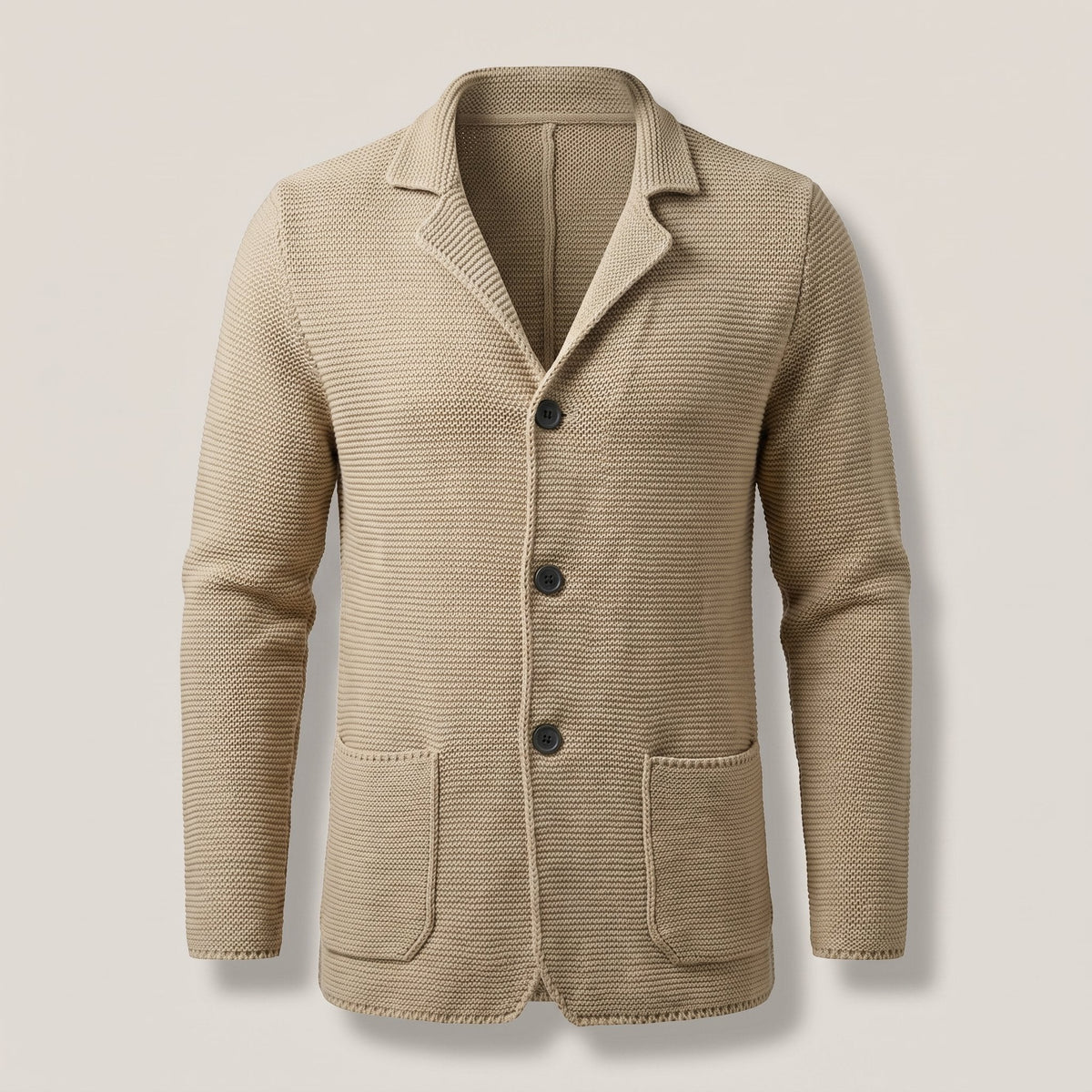 Men's Slim Textured Knit Button Cardigan for Work and Weekend - Beige