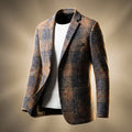 Men's Houndstooth Suit Jacket with Silky Lining and Several Pockets - Brown