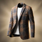 Men's Houndstooth Suit Jacket with Silky Lining and Several Pockets - Brown