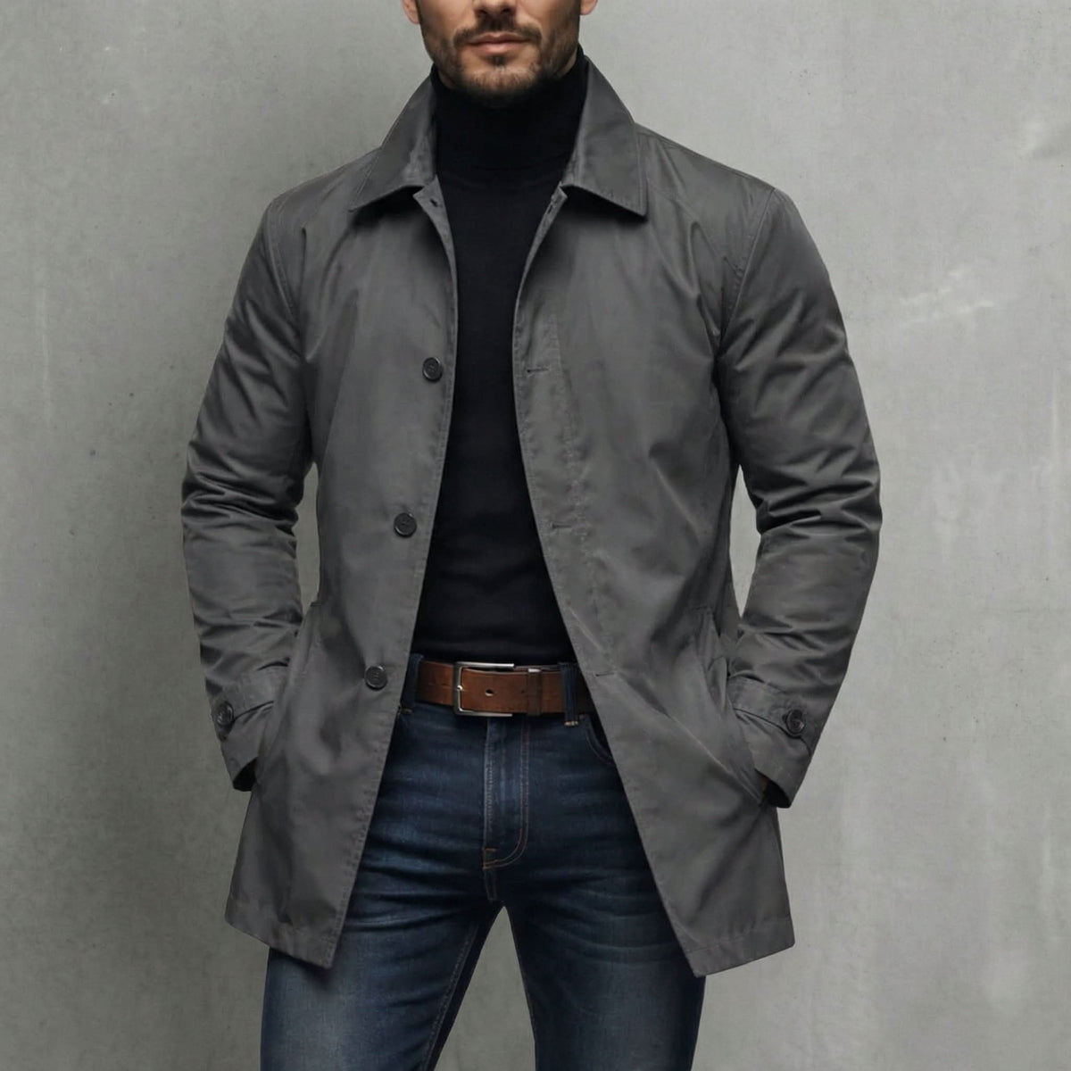 Men's Heritage Rain Mac with Turn-Down Collar and Trench Cut
