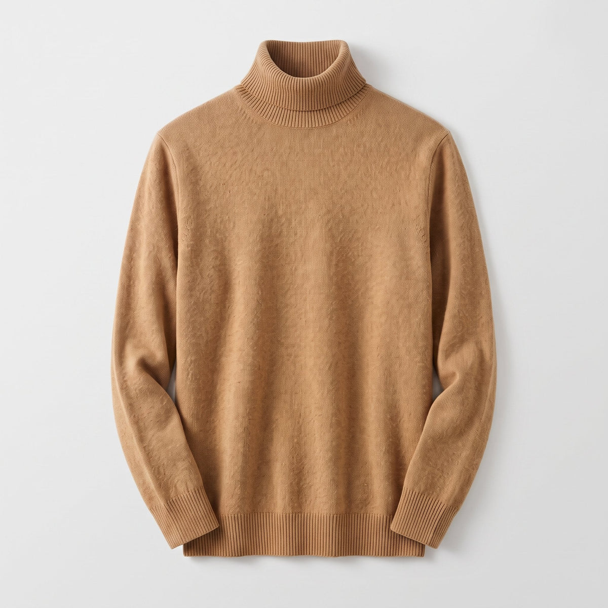 Men's Shape-Holding Ribbed Roll Neck with Tailored Cut - Brown