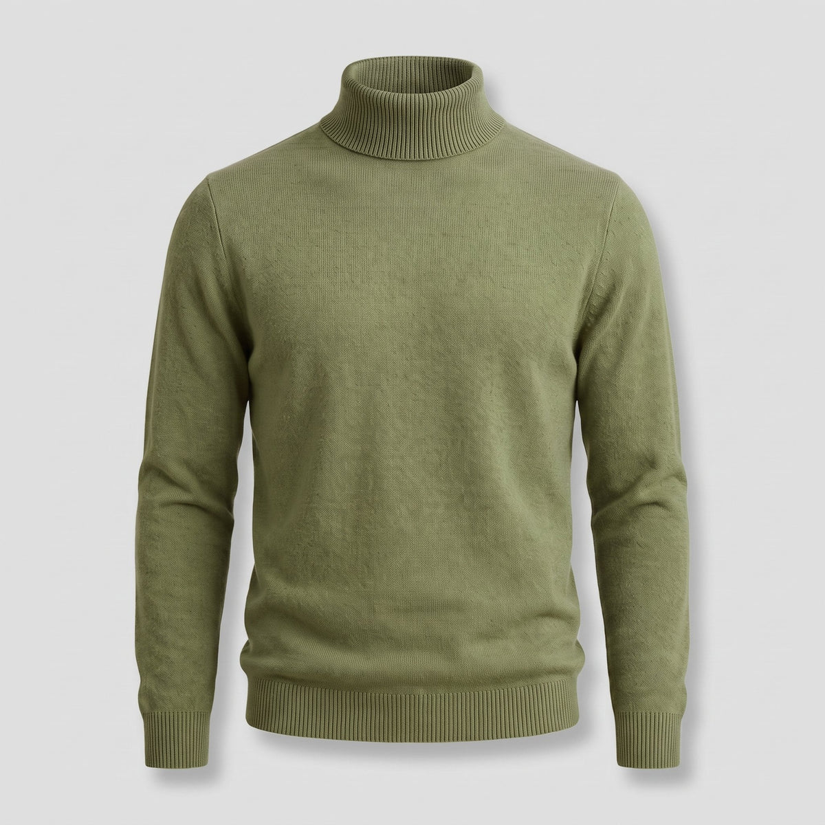 Men's Shape-Holding Ribbed Roll Neck with Tailored Cut - Green