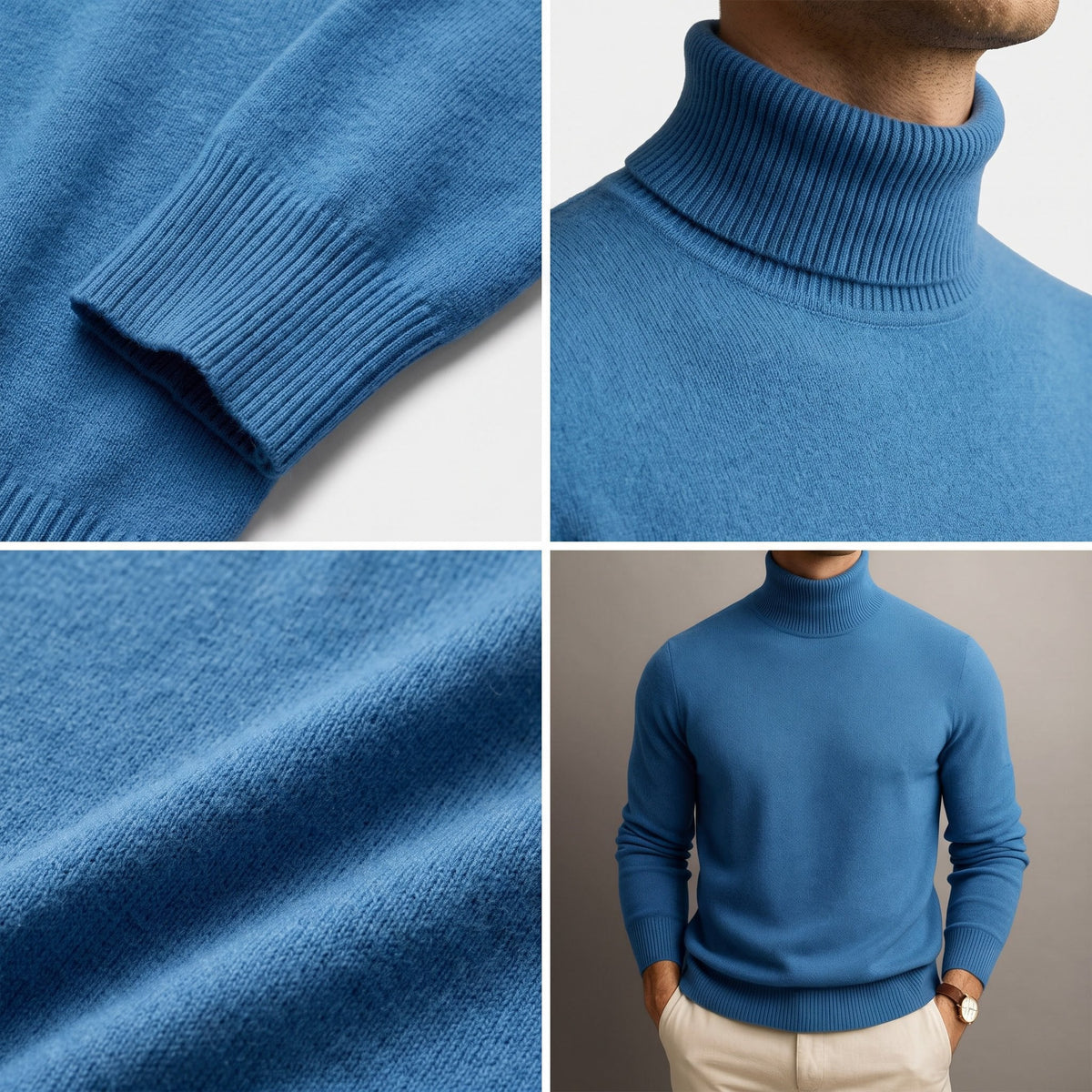 Men's Shape-Holding Ribbed Roll Neck with Tailored Cut