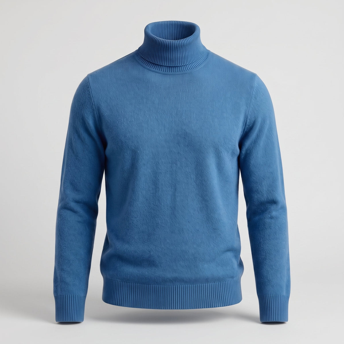 Men's Shape-Holding Ribbed Roll Neck with Tailored Cut - Blue