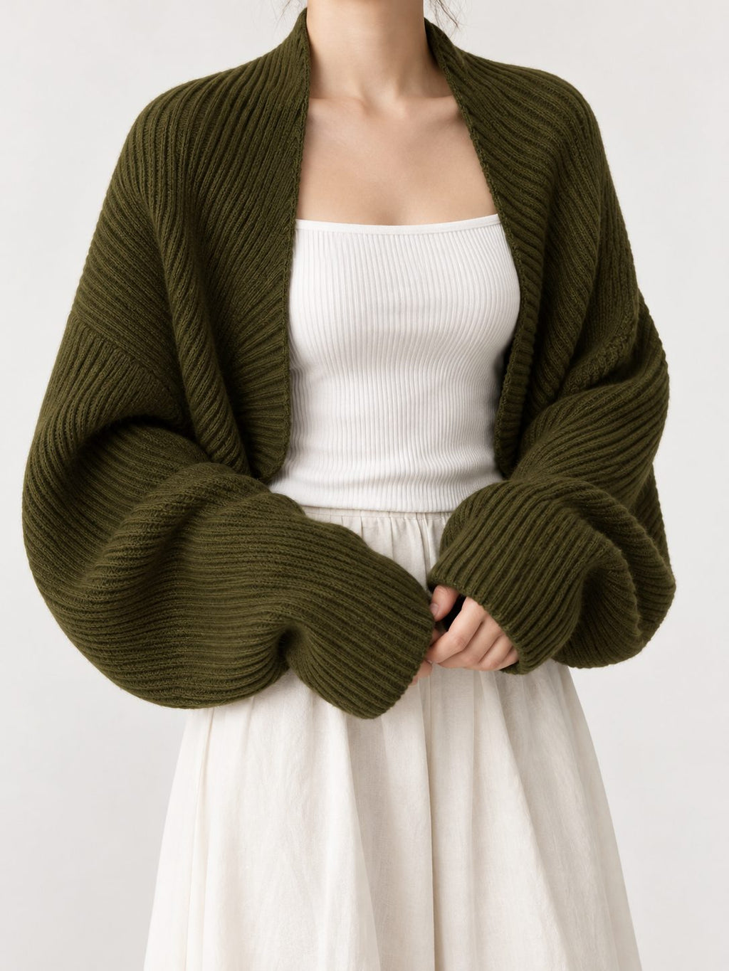 Women's Long-Sleeve Open Cardigan in Roomy Vertical Rib Knit