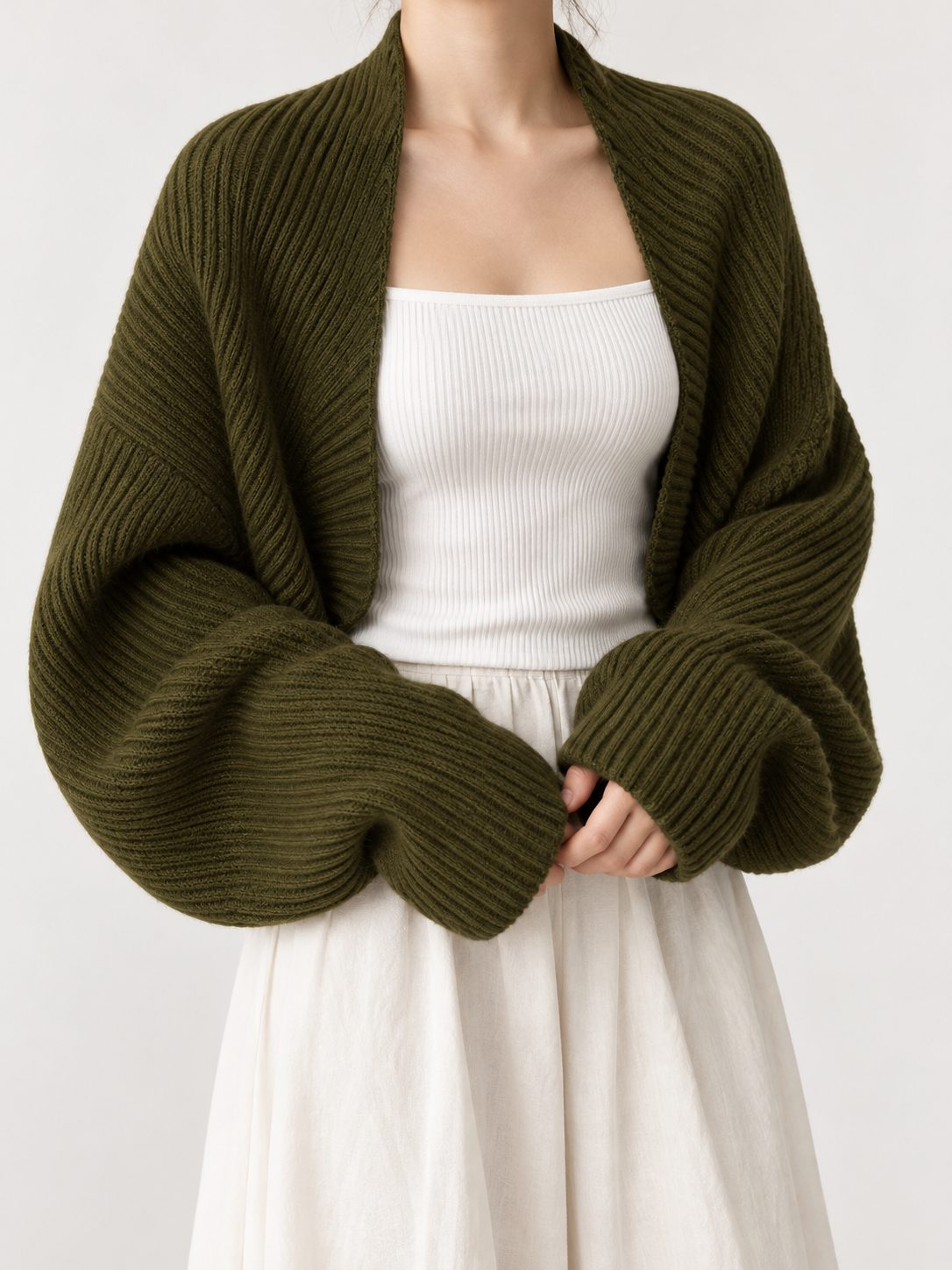 Women's Long-Sleeve Open Cardigan in Roomy Vertical Rib Knit