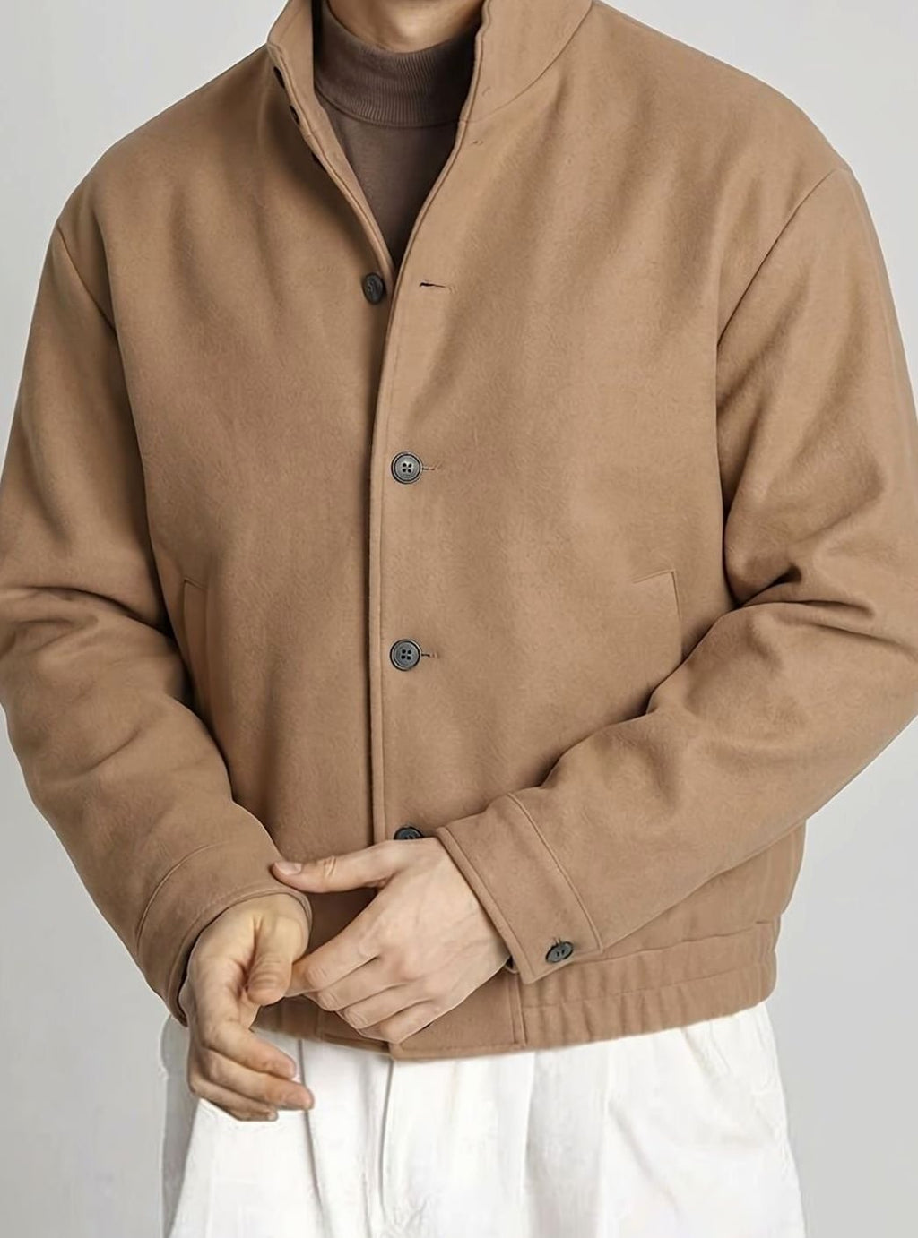Men's Relaxed Wool-Look Bomber with Two Patch Pockets