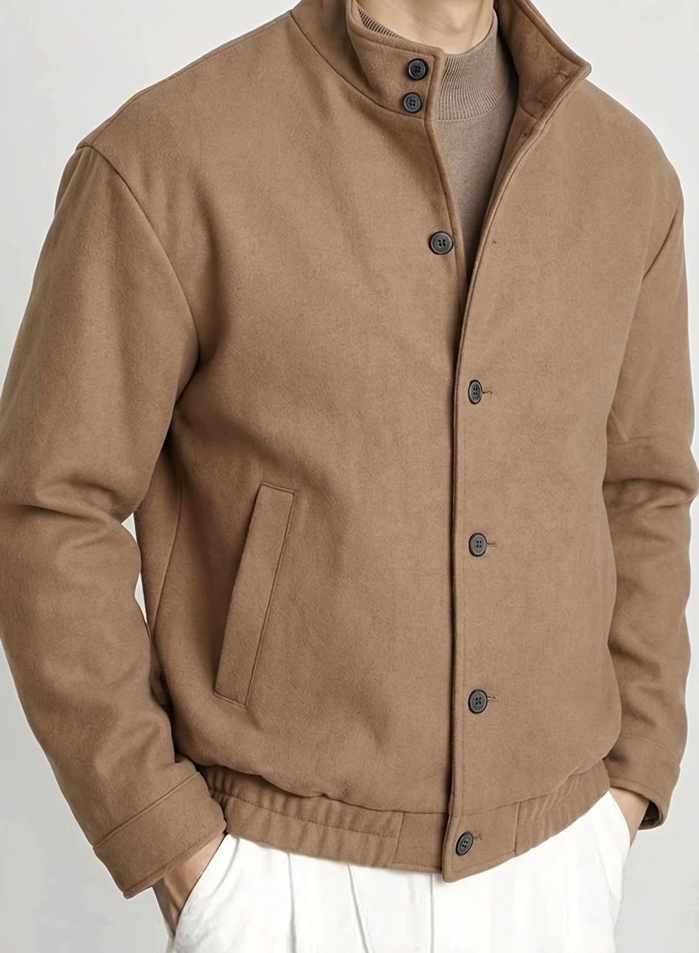 Men's Relaxed Wool-Look Bomber with Two Patch Pockets