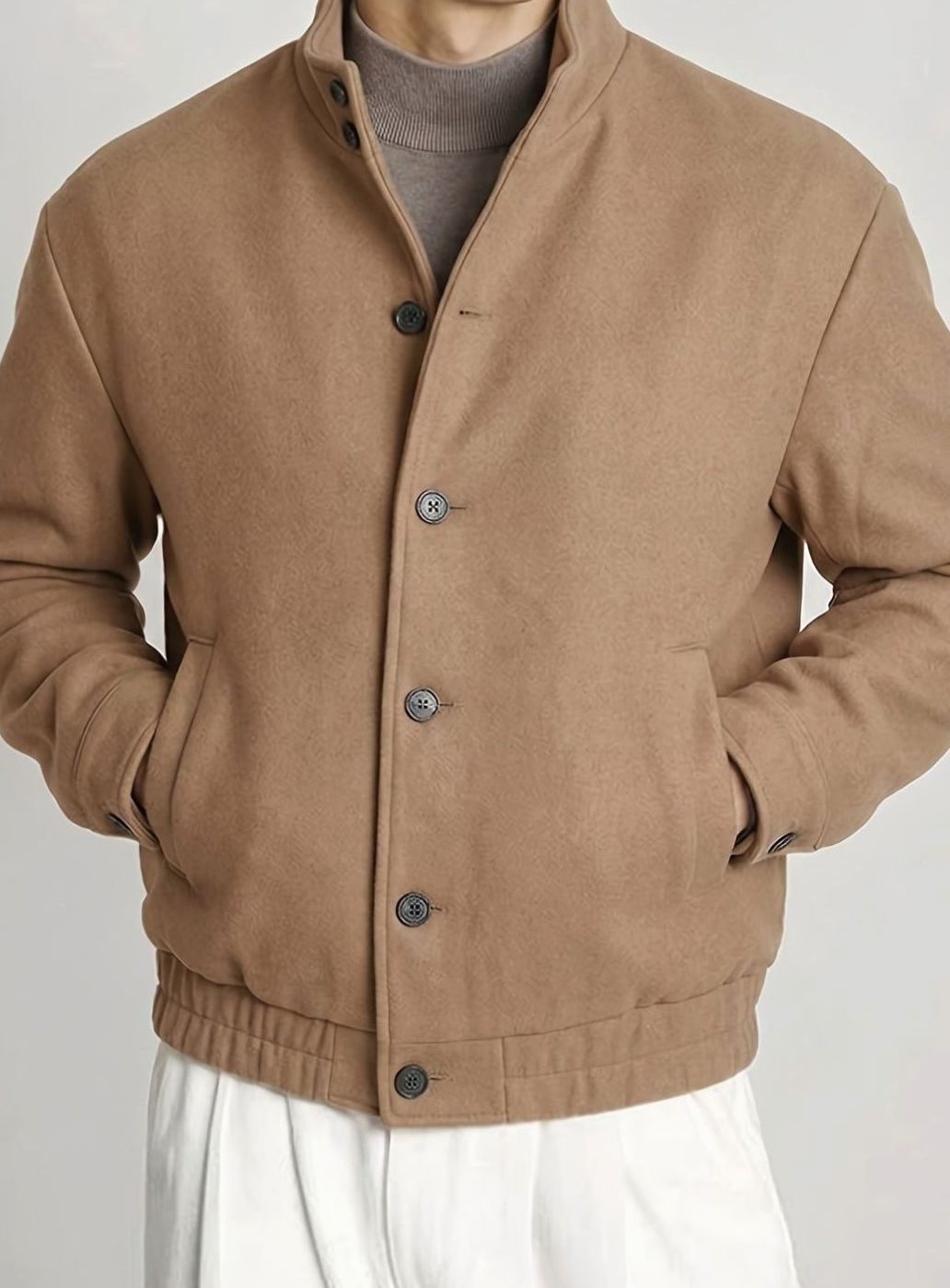 Men's Relaxed Wool-Look Bomber with Two Patch Pockets