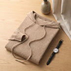 Men's Non-Itch Knitted Hoodie with Adjustable Drawstring - Beige