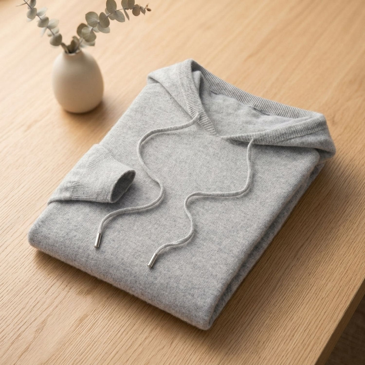 Men's Non-Itch Knitted Hoodie with Adjustable Drawstring - Grey