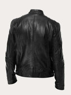 Men's Zip-Front Genuine Leather Biker Jacket with Chest Pockets